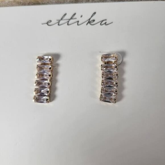 NWT Ettika Gold Plated Cubic Zirconia Classic Special Occasion Dangle Earrings - Picture 1 of 4